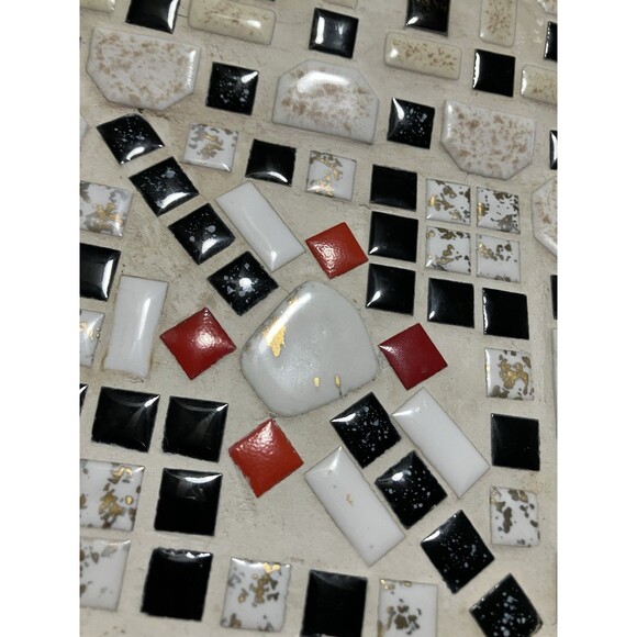 Large Vintage Mosaic  Tile  platter, White Red Black Gold square tiles MCM - Picture 5 of 16